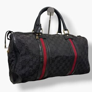 GUCCI Boston bag handbag GG canvas Sherry leather black